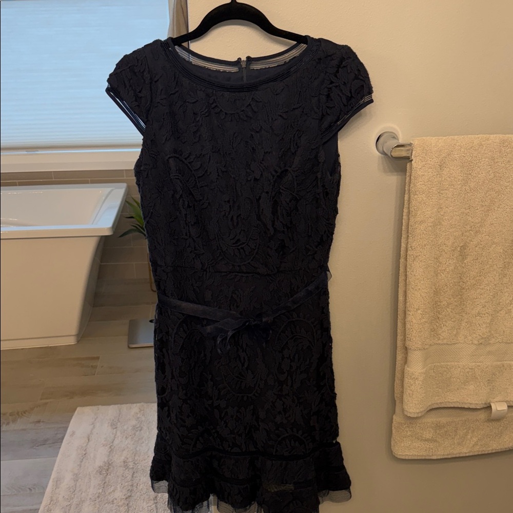 Adrianna Papell Midnight Blue Lace Midi Dress